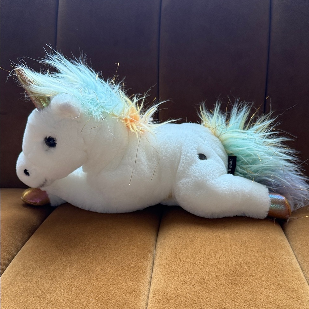 FAO Schwarz Plush Unicorn Toy with Gold Accents Soft Plush Toy 14” - Picture 3 of 8